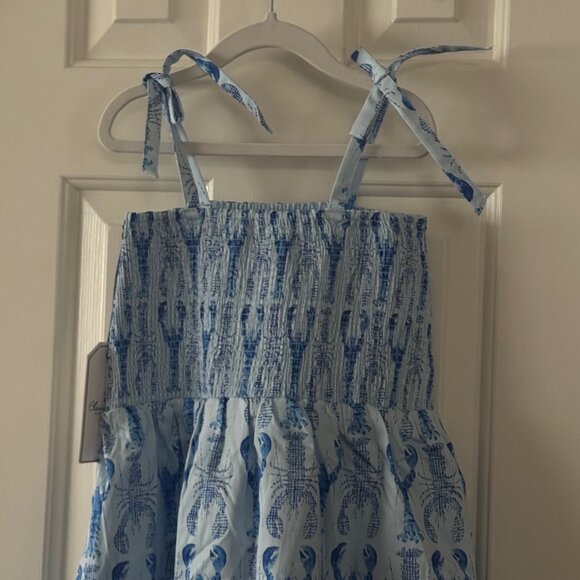 New Classic Prep Blue Hadley Dress Gingham Lobsters Print Smocked Dress Size 10 - Picture 12 of 12